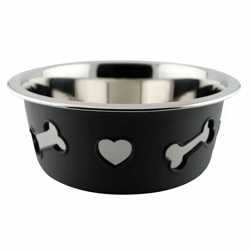 WeatherBeeta Non-Slip Stainless Steel Silicone Bone Dog Bowl in Dark Grey