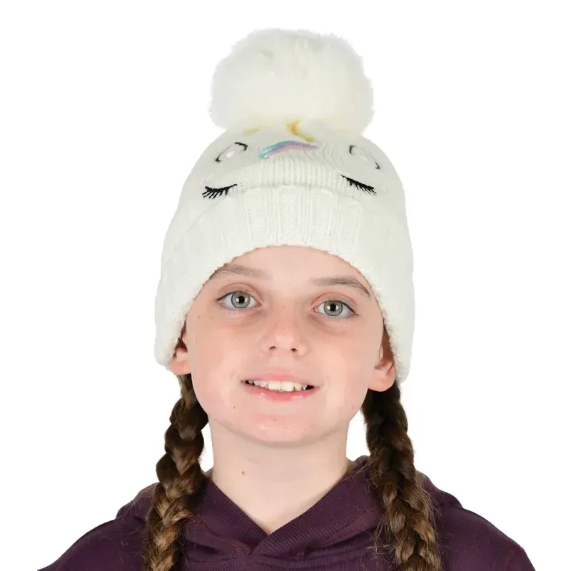 Dublin One Size Kids Embroidered Unicorn Beanie in White