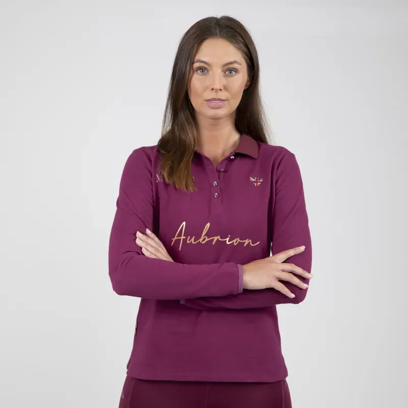 Aubrion Team Long Sleeve Polo in Mulberry