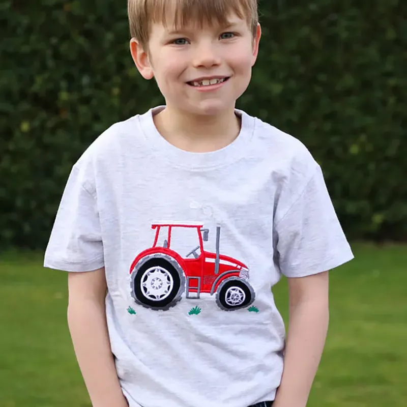British Country Collection Big Red Tractor Children's T-Shirt in Ash Grey