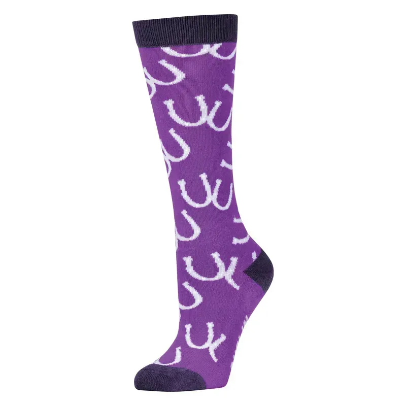 Dublin One Size Kids Single Pack Socks in Purple Horseshoes