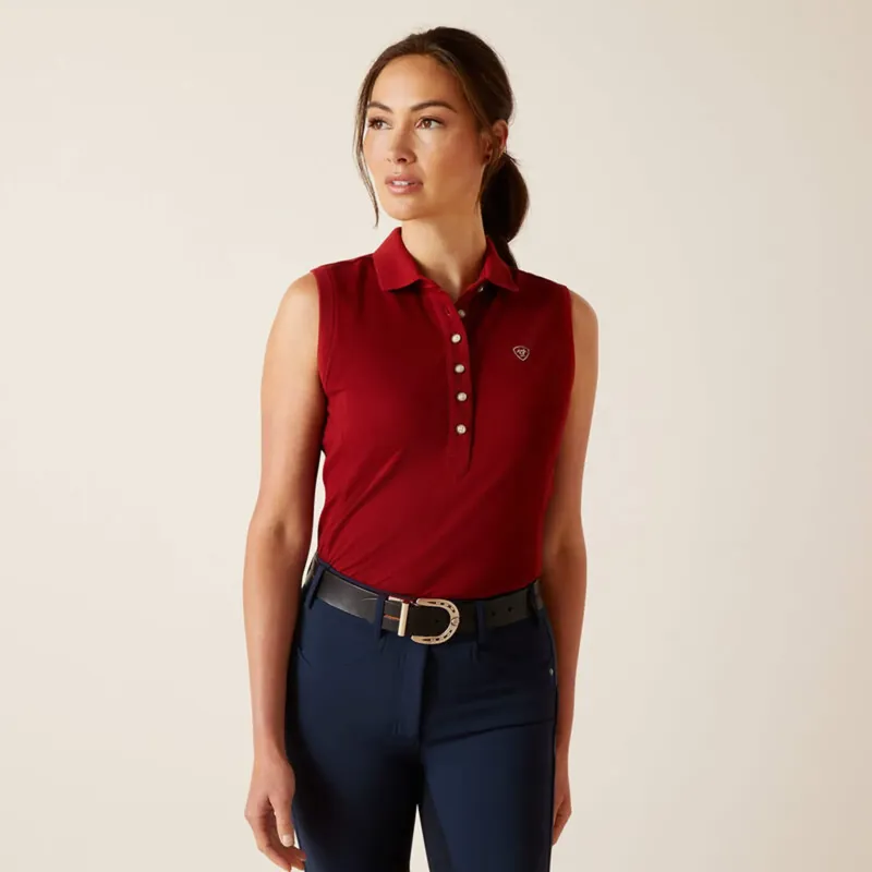 Ariat Womens Prix 2.0 Sleeveless Polo Shirt Sun-Dried Tomato-2