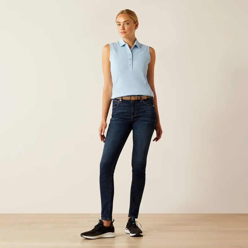 Ariat Prix 3.0 Sleeveless Polo Shirt - Womens Bluebell-1