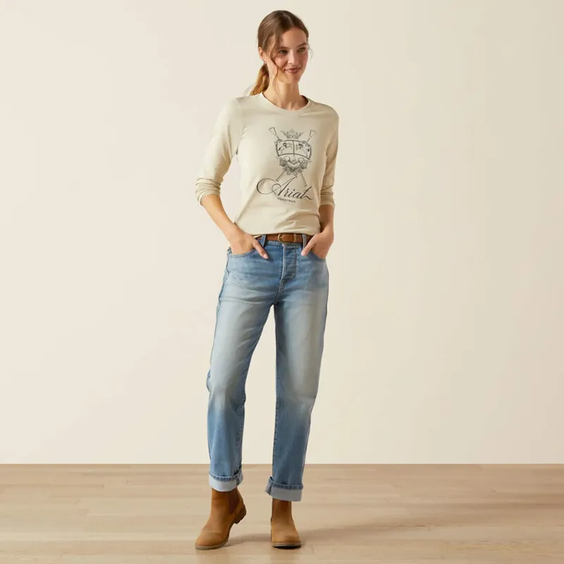 Ariat Womens Ritzy Logo Long Sleeve T-shirt - Pelican-2