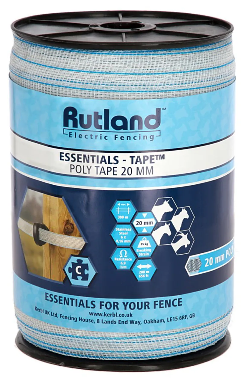 Rutland Electric Fence Poly Tape 20mm 200m white / blue Twin Pack-3