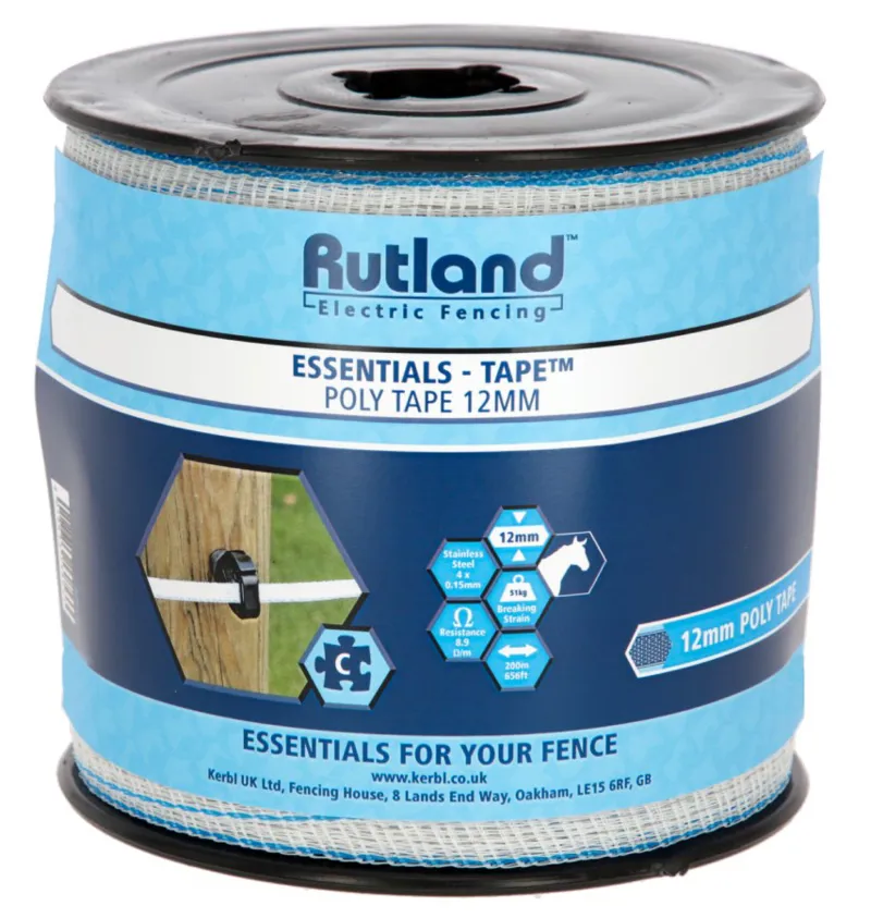 Rutland Electric Fence Poly Tape 12mm 200m white / blue-1