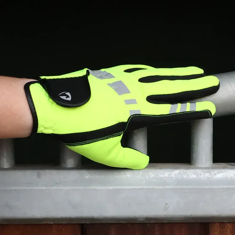Hy Equestrian Extreme Reflective Softshell Gloves in Yellow-2