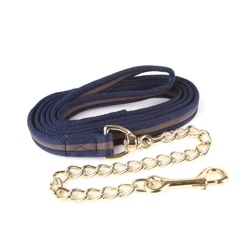 Hy Equestrian Soft Webbing Lead Rein With Chain - Navy/Grey