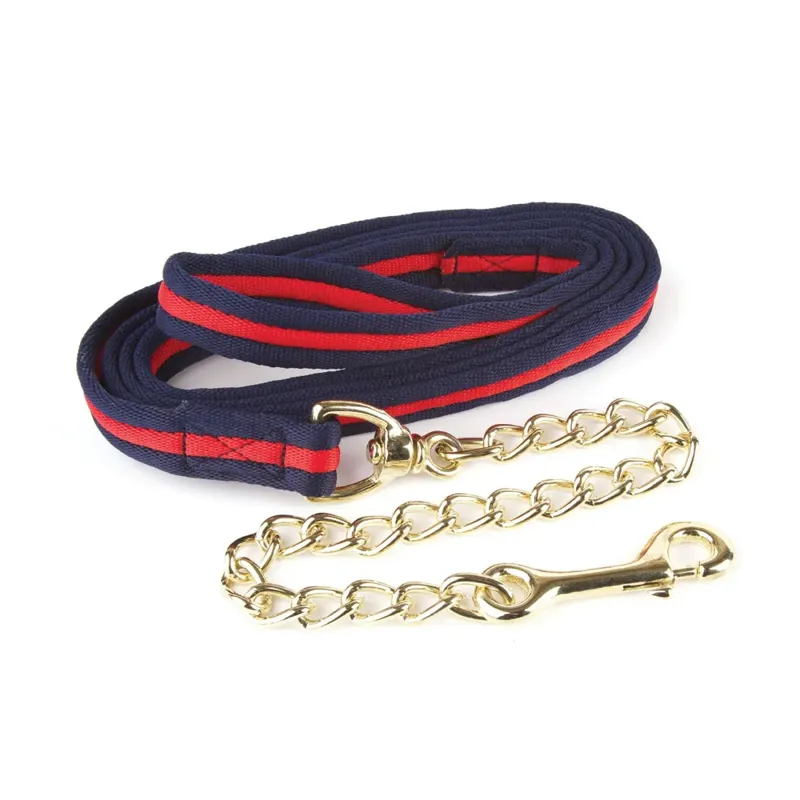 Hy Equestrian Soft Webbing Lead Rein With Chain - Navy/Red
