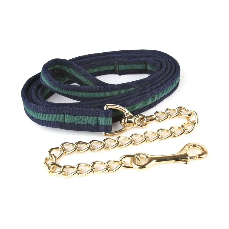 Hy Equestrian Soft Webbing Lead Rein With Chain - Navy/Green