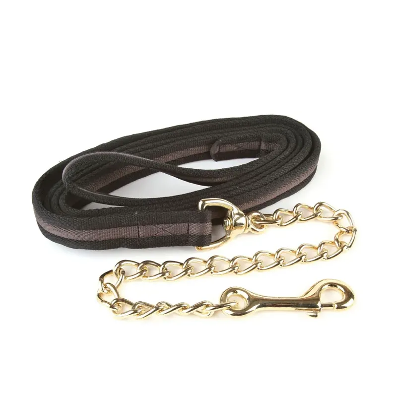 Hy Equestrian Soft Webbing Lead Rein With Chain - Black/Grey