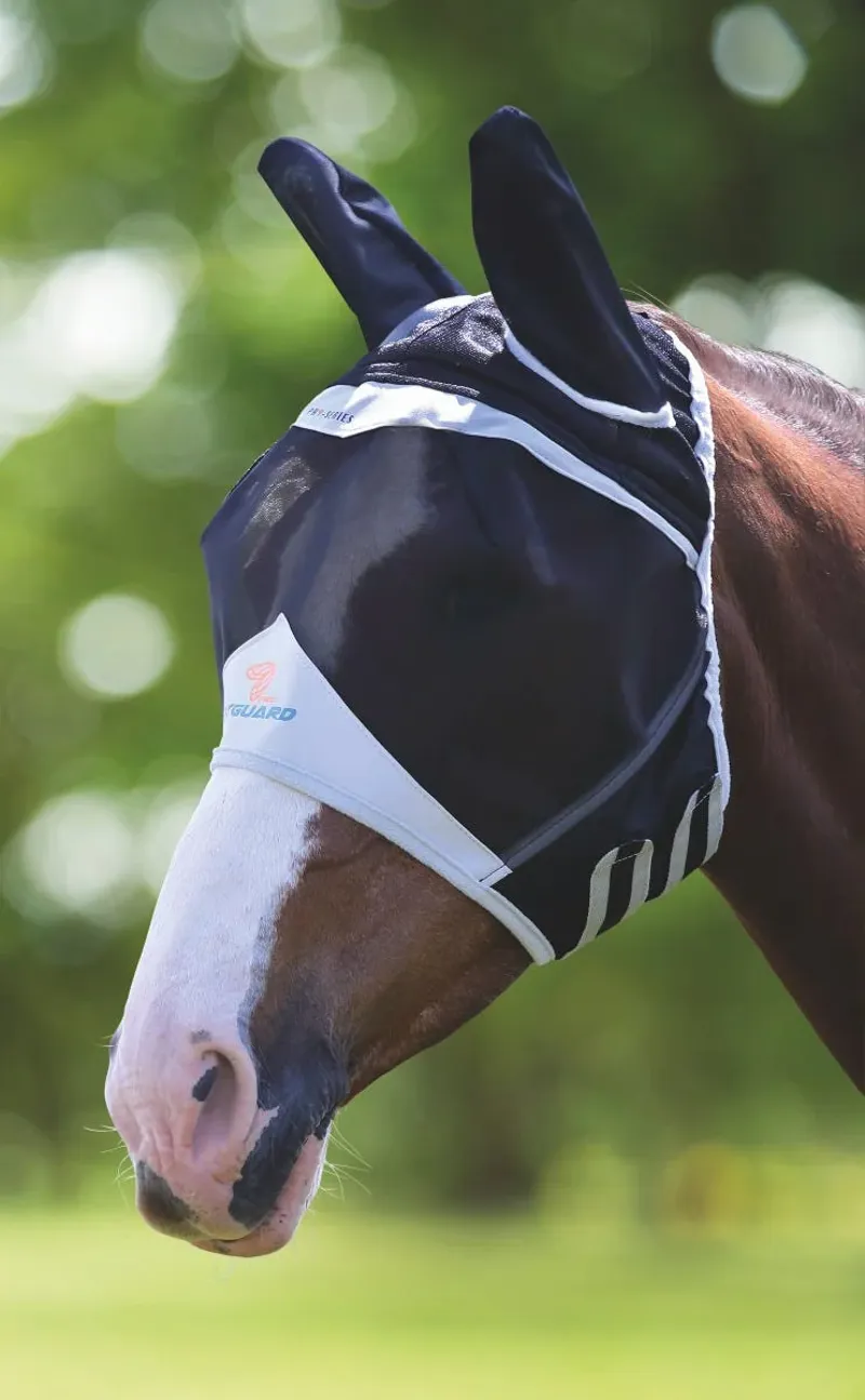 FlyGuard Pro Fine Mesh Fly Mask With Ears BLACK