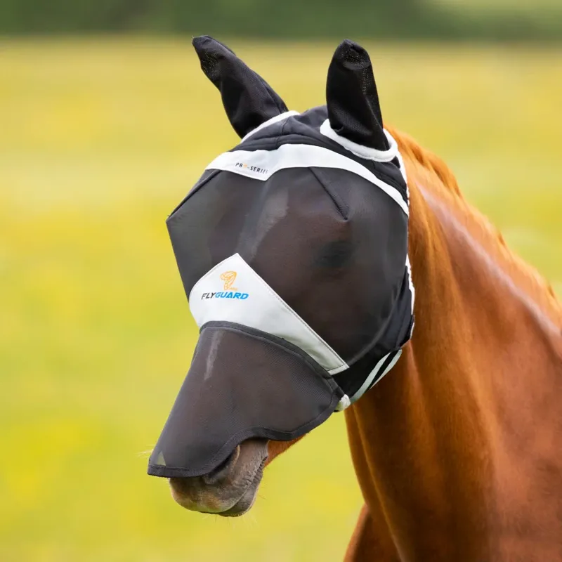 FlyGuard Pro Fine Mesh Fly Mask With Ears and Nose BLACK
