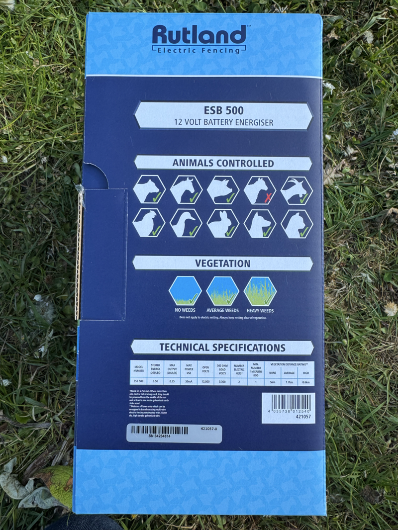 Rutland ESB 500 Battery-Powered Electric Fencing Energiser-1