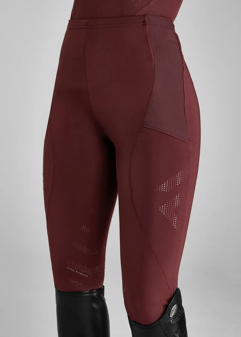 Aztec Diamond Core Leggings Knee Grip - Cherry