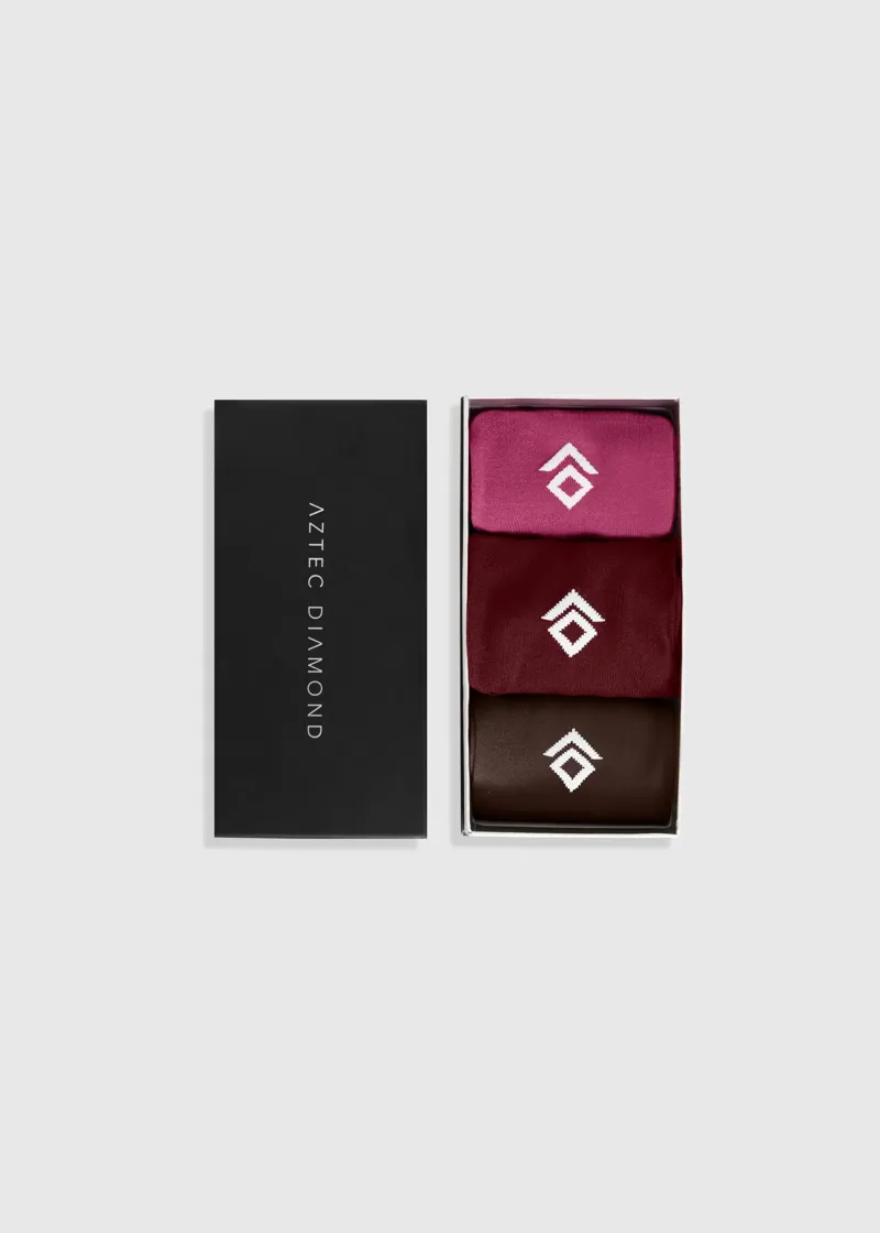 Aztec Diamond Autumn Socks Gift Box Cherry/Mocha/Raspberry-2