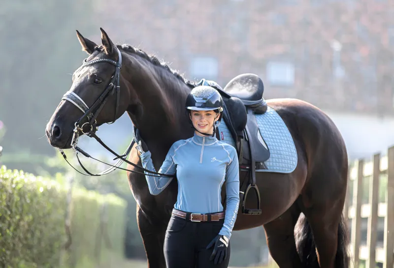 LeMieux Suede Dressage Saddle Pad Square - Ice Blue - Large-3