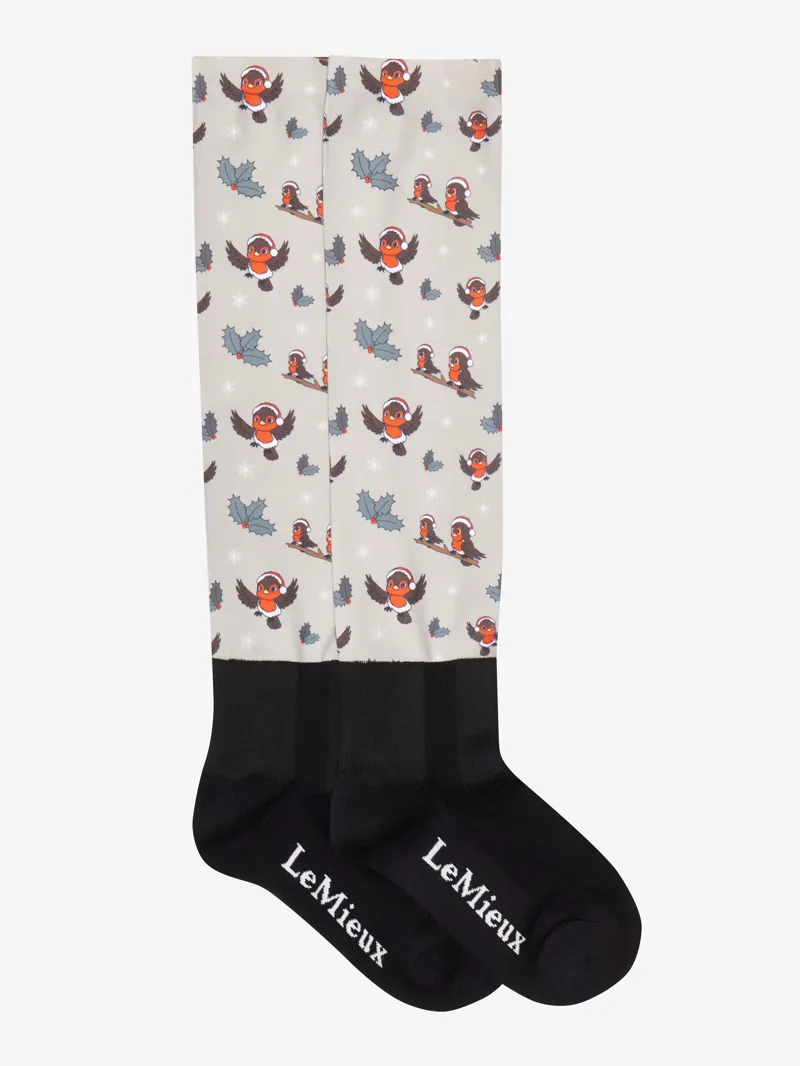 LeMieux Footsie Socks Xmas Robins - Almond-1