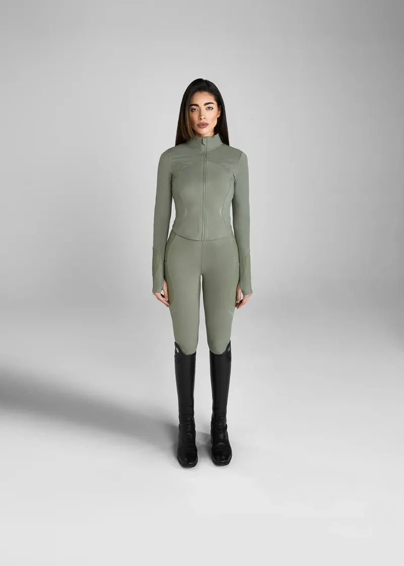 Aztec Diamond Cropped Fitted Jacket - Sage-4