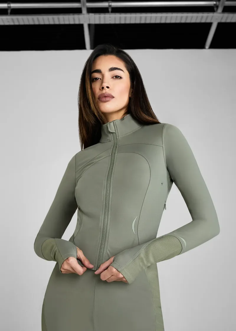 Aztec Diamond Cropped Fitted Jacket - Sage-1