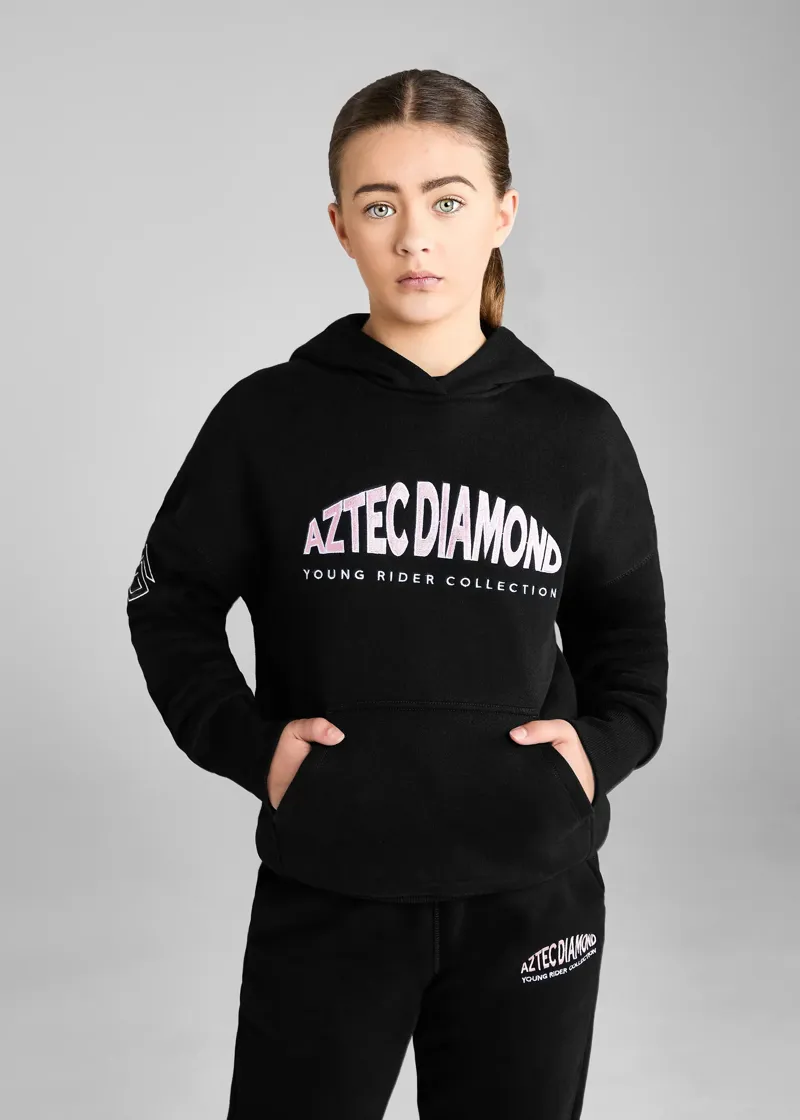 Aztec Diamond Young Rider Pull On Hoodie - Black/Pink